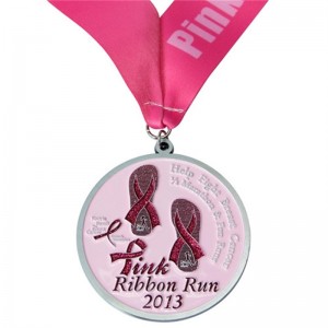 Medallas de impresión rosa para mujeres Medalla de maratón de maratón de metal personalizado con cinta
