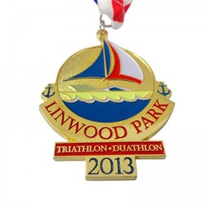 Diseño de moda Medalla de deportes 3D Metal y Trofeos Medalla de premios de oro de Duathlon Running Gold con cinta