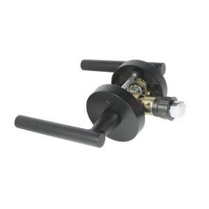 Palanca de manija de puertanegra R7506 con diseño redondo delgado contemporáneo moderno para la privacidad de la habitación del hogar o el baño, cerradura de puerta sin llave