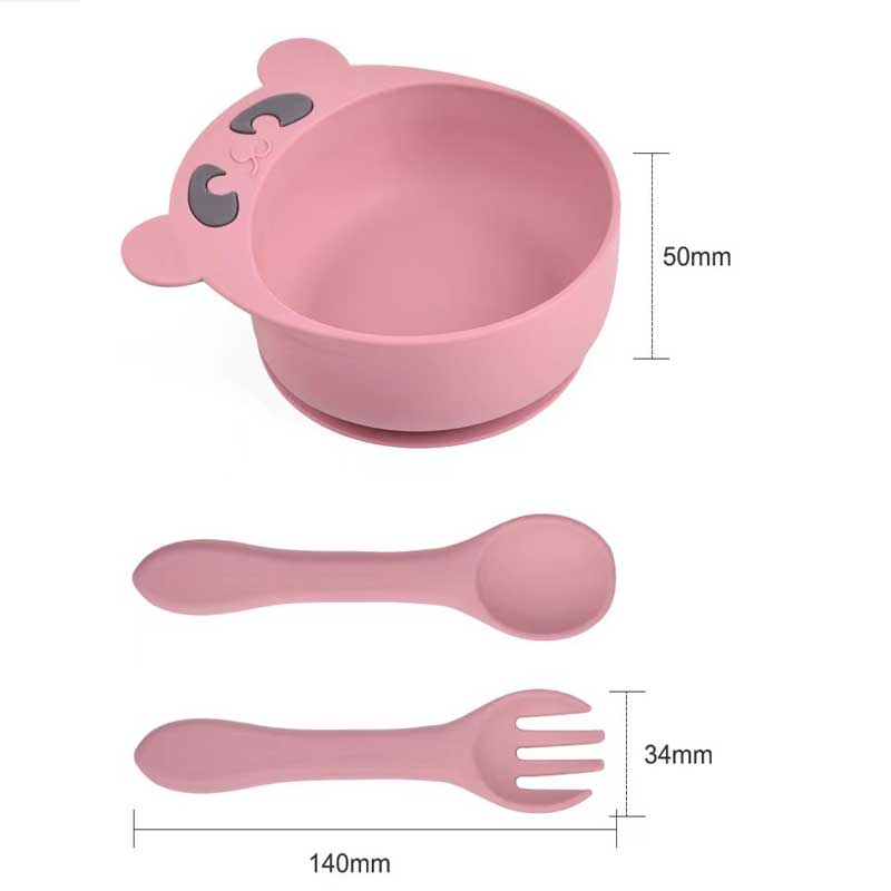 Juego de alimentación para bebés Tazón de silicona Spoon Fork paraniños pequeños Lindo juego de tazón de silicio animal