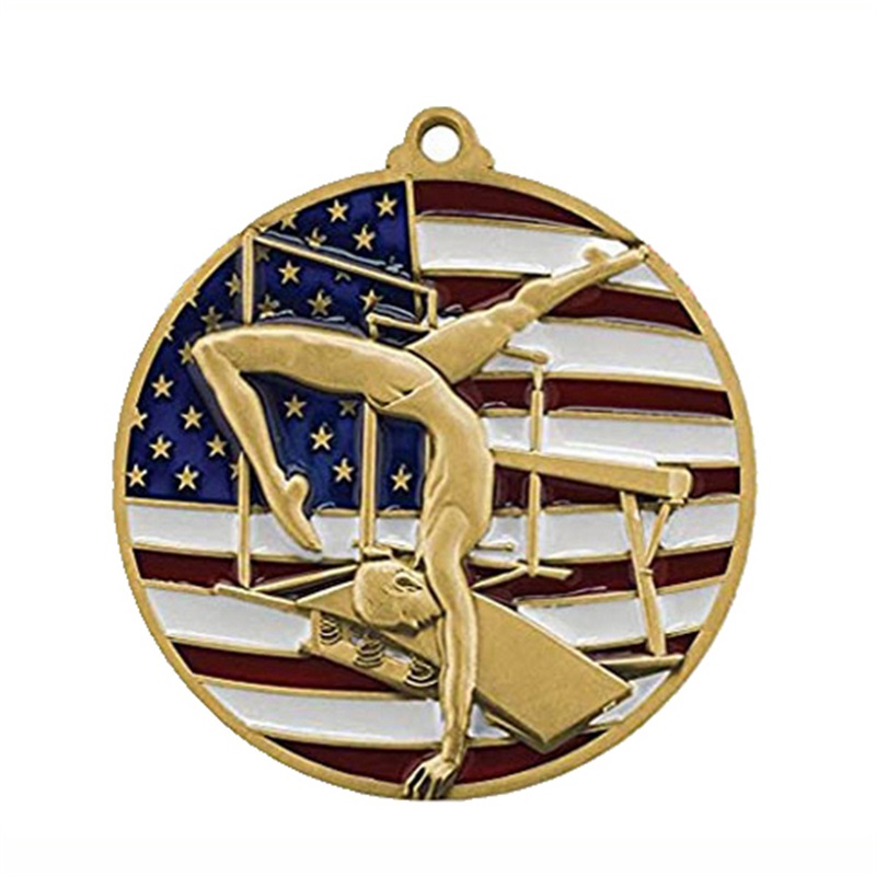 Medalla de gimnasia rítmica de medallón de medallón cuadrado chapado en oro de 18k
