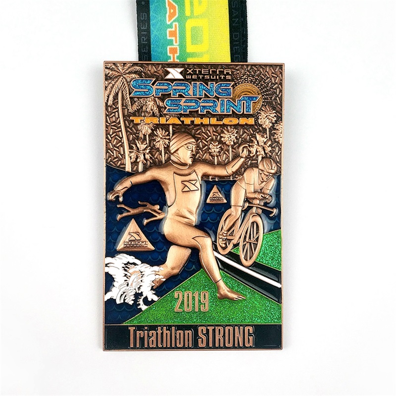 Medalla deportiva de metal de logotipo de forma personalizada para la medalla de triatlón de mayor venta