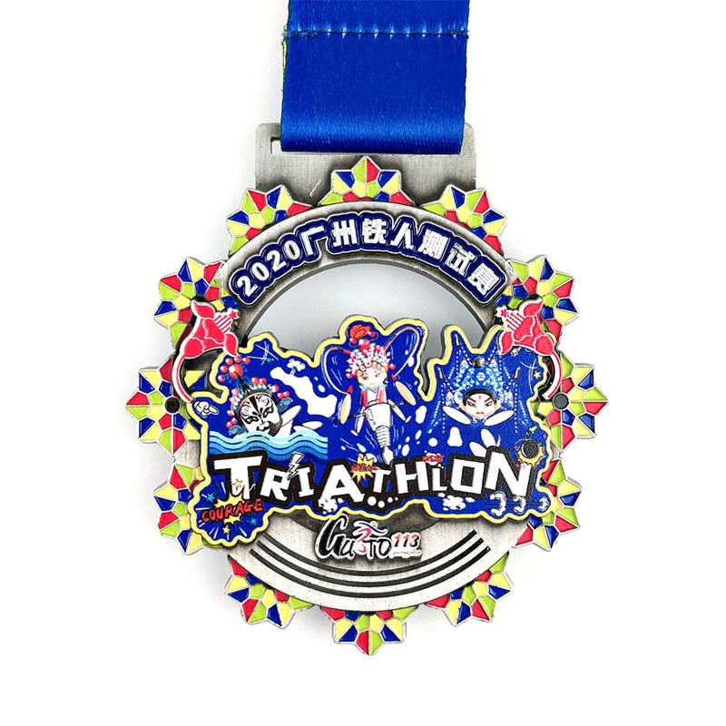 Hermosa medalla de diseño 3D Medallas de triatlón de medallón de esmalte UV