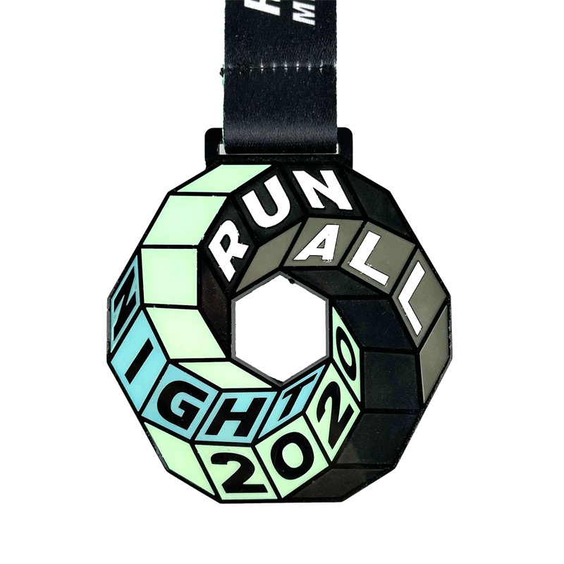 Medallas 3D de metal personalizadas para eventos deportivos con colgante de cinta de metal luminoso Medallas deportivas SHINE EN LA MEDALA DE LA DARK