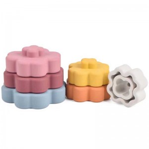Niños Flor colorida Silicona Sensorial Construcción Educación Juguetes Silicona Apilamiento Montessori Toys