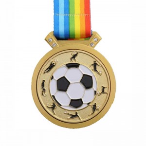 Gag Design Metal 3D Logo Football Soccer Race Gold Gold Medalls Medal personalizada con cinta