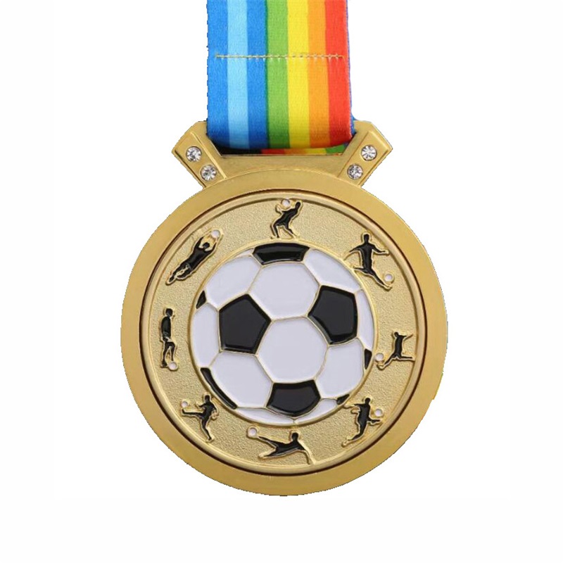 Gag Design Metal 3D Logo Football Soccer Race Gold Gold Medalls Medal personalizada con cinta