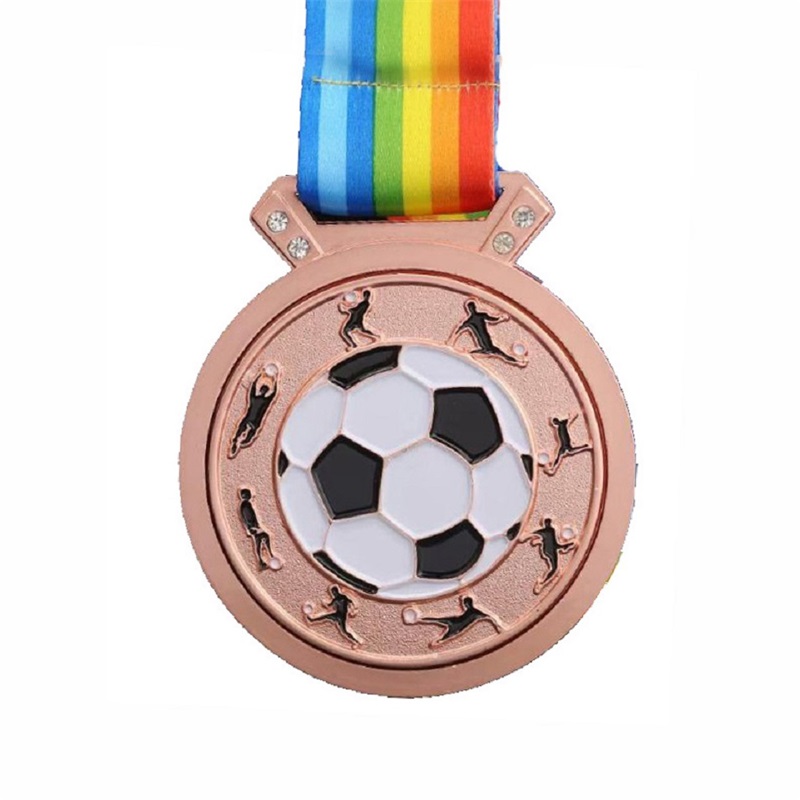Gag Design Metal 3D Logo Football Soccer Race Gold Gold Medalls Medal personalizada con cinta