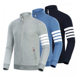 Primavera y otoño Nuevo bar de cuatro bares de algodón Fashion Casco Stand Collar Men \\\\ \'s and Women \\\\ S Cardigan de manga larga de las mujeres con cremallera