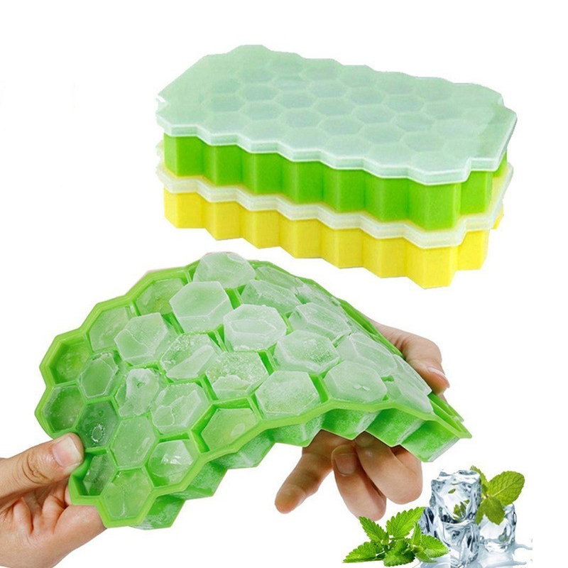 Honeycomb Ice Cube Bandeja, 37 Lattice Food Grade Silicone Ice Cube Maker Maker con tapas de molde de hielo fácilmente extraíbles Molde para helado Cóctel de whisky