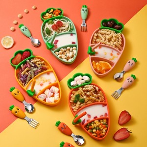 Radish Dinner Silicone Silicone Children \\\\\\\\\\\\ \'S Tubction Cup Children \\\\\\\\\\\\\' S Tableware Baby Auxiliary Food Bowl Compartmentalized Plate