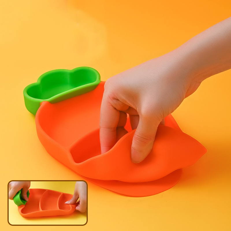 Radish Dinner Silicone Silicone Children \\\\\\ 'S Tubction Cup Children \\\\\\' S Tableware Baby Auxiliary Food Bowl Compartmentalized Plate