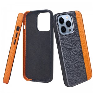 Case de cuero de teléfonos móviles Apple iPhone 14Pro, protección con todo incluido de 360 ​​grados, caja de teléfono móvil Norange de color de color de moda, botones de metal sensibles y duradero