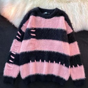 Versión coreana de otoño e invierno Coreano suelto Sweater sable rayado