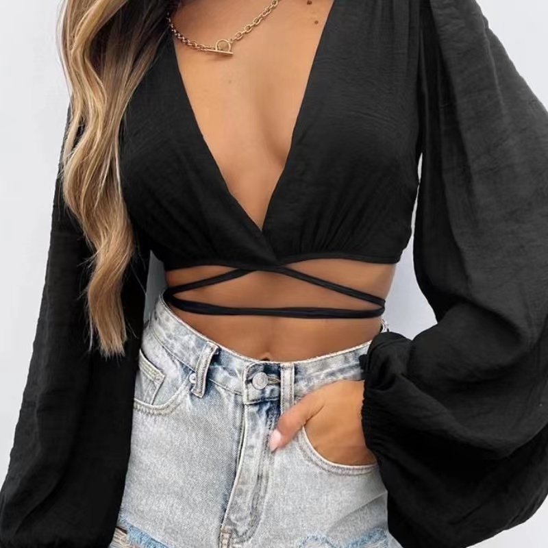 Manga de linterna de venta caliente manga casual de manga larga sexy top