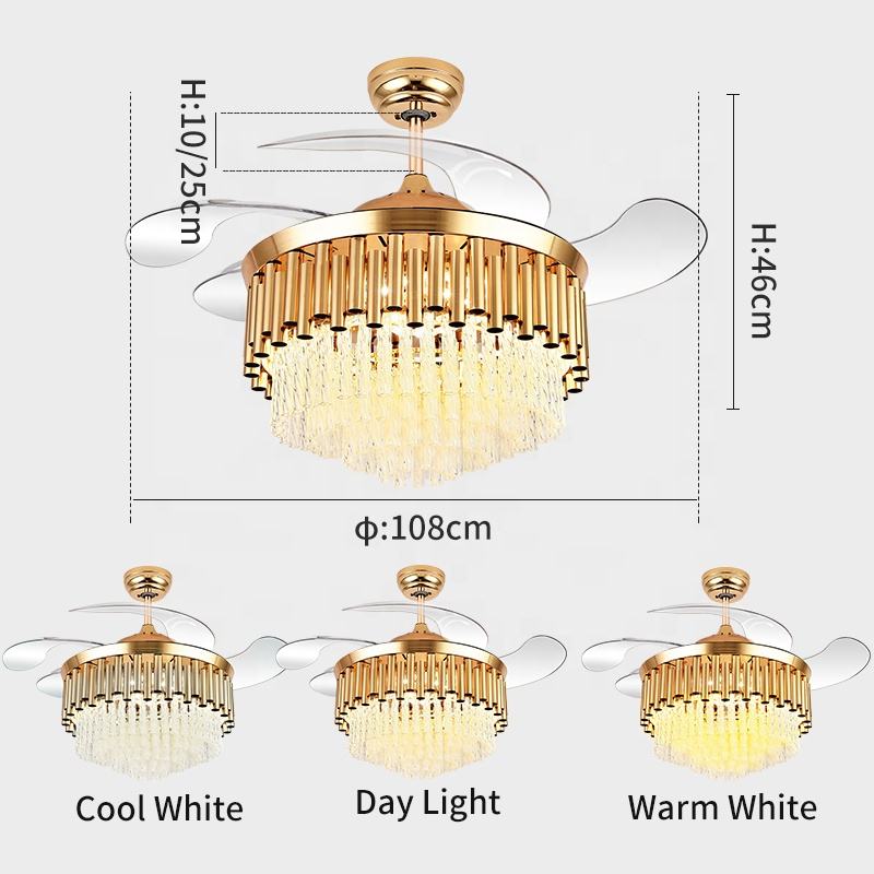 Ventilador de techo de lámpara K009 con luz con un color remoto de 42 pulgadas 3 con lámpara de ventilador de cristal de altavoces