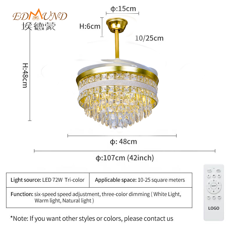 Ventilador de techo de lámpara K010 con luz con un color remoto de 42 pulgadas 3 de color con el ventilador de cristal de altavoces