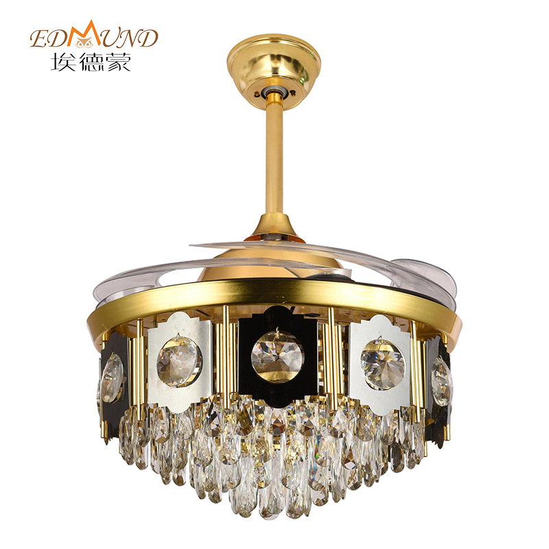 Ventilador de techo de lámpara de araña k013, con lámpara de 3 colores de 42 pulgadas de largo alcance, ventilador de cristal de altavoz