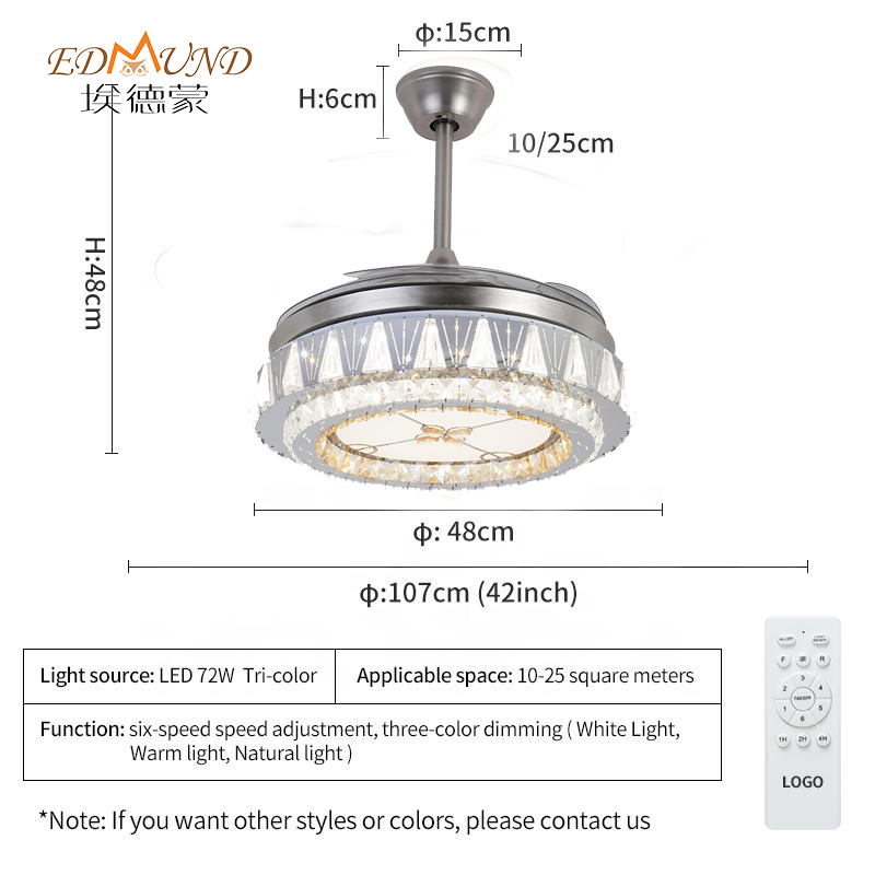 Ventilador de techo de lámpara K015 con luz con un color remoto de 42 pulgadas 3 de color con el ventilador de cristal de altavoces