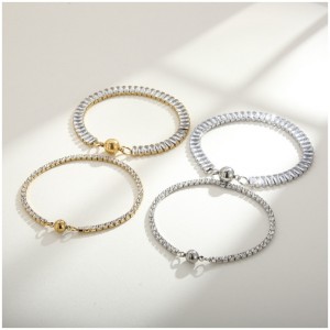 Pulsera de hebilla magnética madre de diamante de una sola fila de garra de acero inoxidable decorada a mano con zircon cuadrado insfeng de acero de titanio de tendencia europea y estadounidense