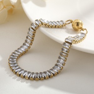 Pulsera de hebilla magnética madre de diamante de una sola fila de garra de acero inoxidable decorada a mano con zircon cuadrado insfeng de acero de titanio de tendencia europea y estadounidense