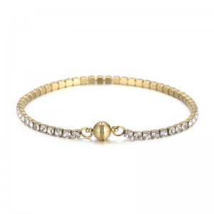 Pulsera de hebilla magnética madre de diamante de una sola fila de garra de acero inoxidable decorada a mano con zircon cuadrado insfeng de acero de titanio de tendencia europea y estadounidense