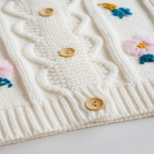 Bordado de mano pura de cárdigan de manga larga de manga larga