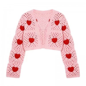 Crochet Hollow-Out Short Short Female Love Bordery Knitting Cardigan Cardigan