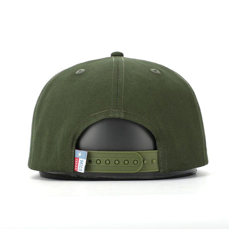 OEM Classic de alta calidad Classic 5 Panel Ejército Bordado de algodón verde Bordado tejido Logotipo de cuerda Snapback Cap gorro