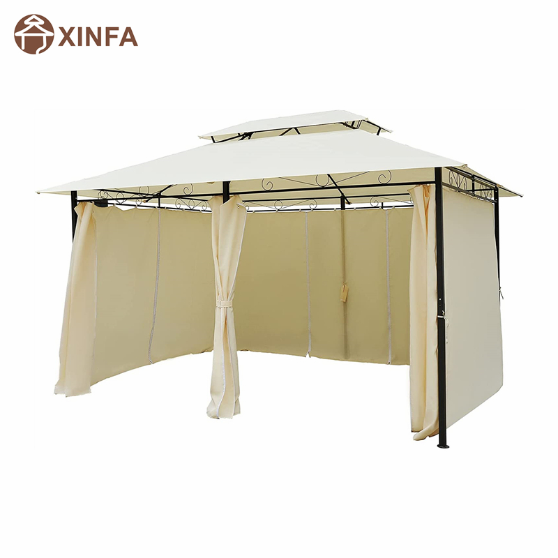 10 \\ 'x 13 \\' Pergola de cenador suave suave al aire libre con cortinas, cenador de marco de acero de 2niveles para patio, crema blanco