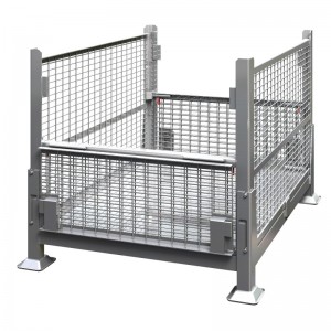 Contenedor a granel de malla de alambre de metal con puertas de media caída - plegable