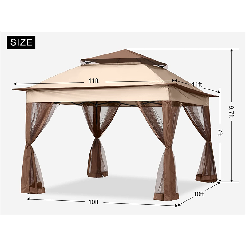 Suministros de jardín Pérgola Aluminio Gazebo Gazebo Actividad al aire libre Uso con mosquitera Neta, marrón claro