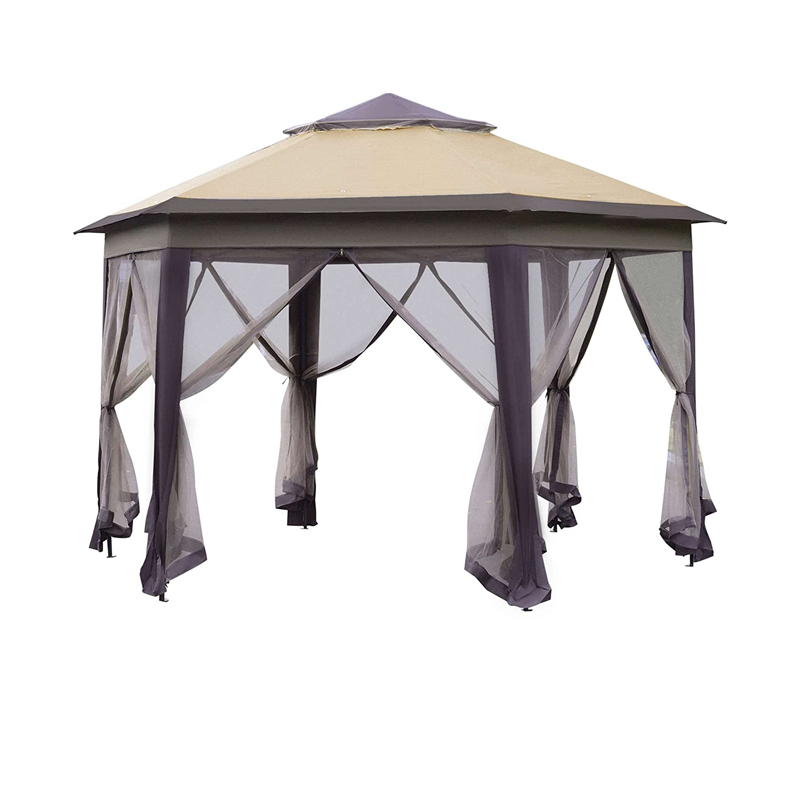 13 \\ 'x 13 \\' Gazebo Gazebo con dosel hexagonal con 6 redes de malla con cremallera, carpa de eventos de techo de 2niveles con marco de acero fuerte