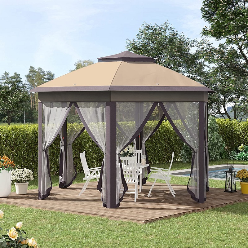 13 \\ 'x 13 \\' Gazebo Gazebo con dosel hexagonal con 6 redes de malla con cremallera, carpa de eventos de techo de 2niveles con marco de acero fuerte