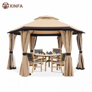 10 \\\\ \'x10 \\\\\' Gazebos para patios Gazebo hexagonal al aire libre con redes y cortinas de privacidad