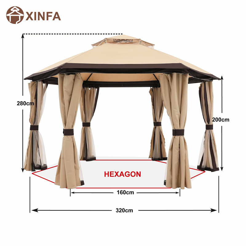 10 \\ 'x10 \\' Gazebos para patios Gazebo hexagonal al aire libre con redes y cortinas de privacidad