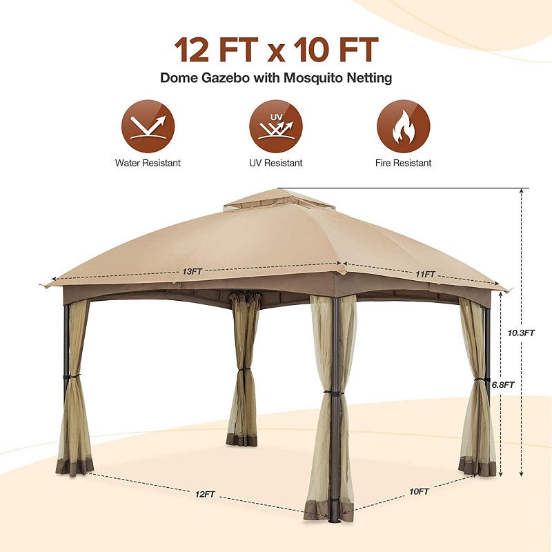 10x 12 Patio Dome Gazebo w/mosquito Netting, top ventilada de dosniveles para el césped del jardín del patio trasero