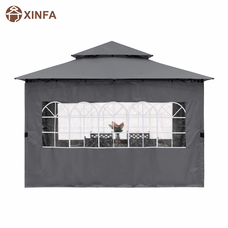 10'x10 ’Gazebo al aire libre para patio con paredes laterales de las ventanas de la iglesia, gris