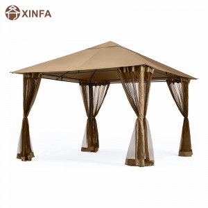 10x 10ft Gazebo Gazebo Canopy con reducción de mosquitos para césped, jardín, patio trasero, marrón