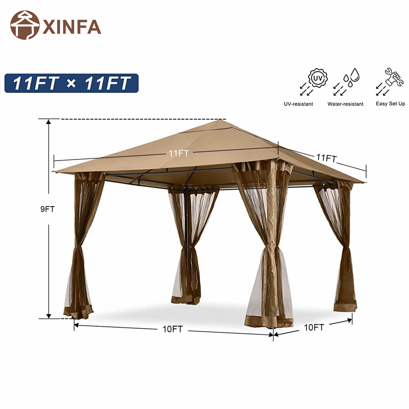 10x 10ft Gazebo Gazebo Canopy con reducción de mosquitos para césped, jardín, patio trasero, marrón