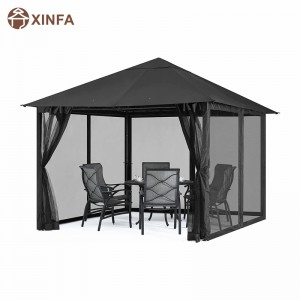 10x 10 pies Gazebo Gazebo Canopy con reducción de mosquitos para césped, jardín, patio trasero,negro