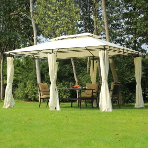 10 \\\\ \'x 13 \\\\\' Férgola de cenador suave suave al aire libre con cortinas, crema blanca de 2niveles de acero Gazebo para patio