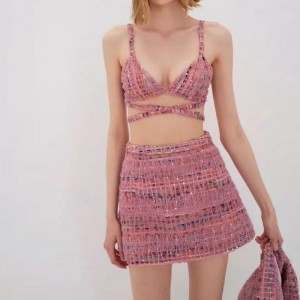 Temperamento retro traje de falda delgada de tweed tweed tweed