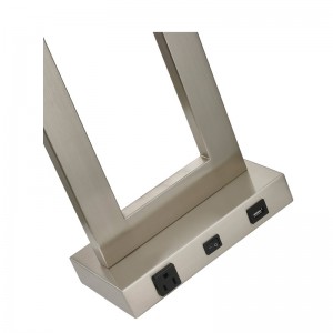 Gatsby One Light Table Lamp con acabado deníquel cepillado, un interruptor de balancín en/off, una salida conveniente y un puerto USB