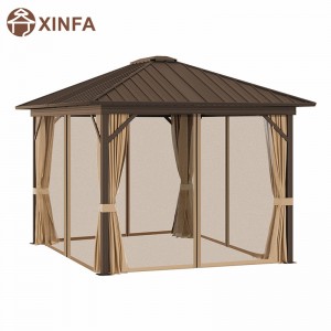 10 \\\\ \'x 12 \\\\\' Gazebo de techo de acero galvanizado con redes y cortinas