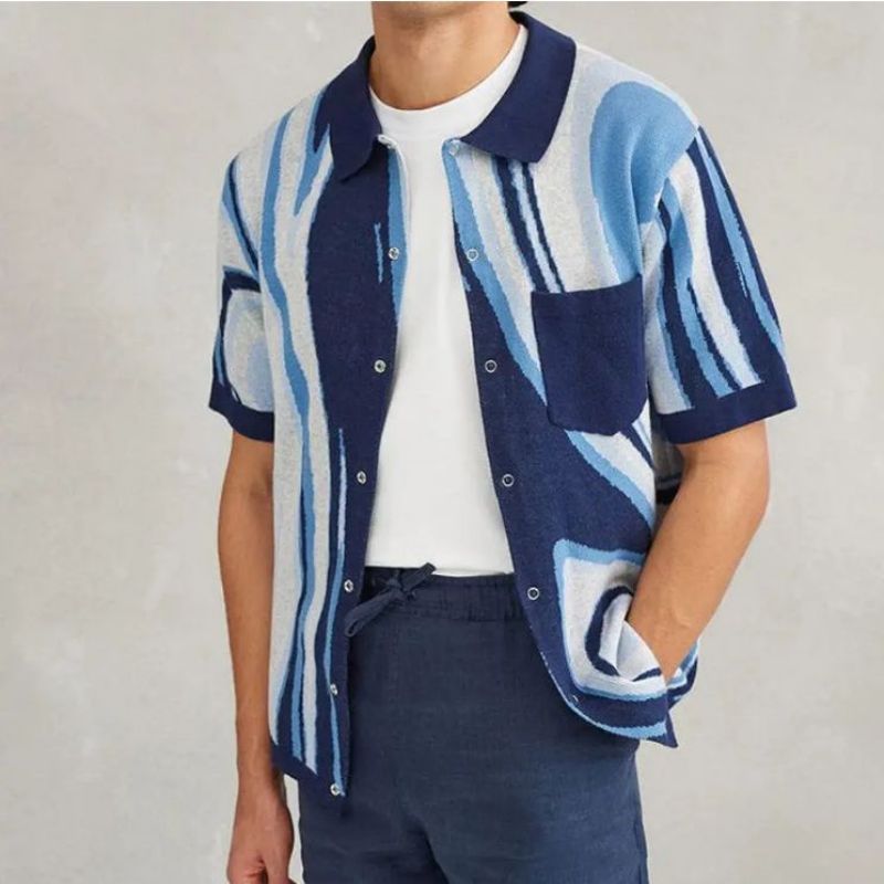 Camisa de polo de bolsillo de bolsillo frontal personalizada Jacquard Jacquard Knitwear Gen Men Sweater