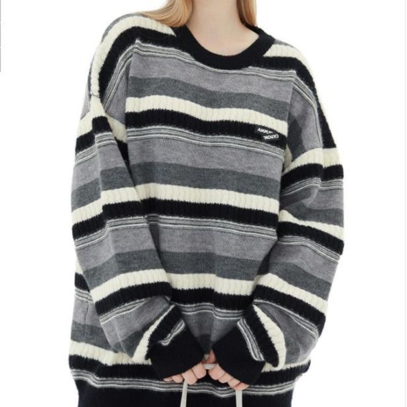 Suéter de cuello redondo de manga larga suéter rayado para hombres y mujeres
