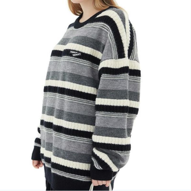 Suéter de cuello redondo de manga larga suéter rayado para hombres y mujeres