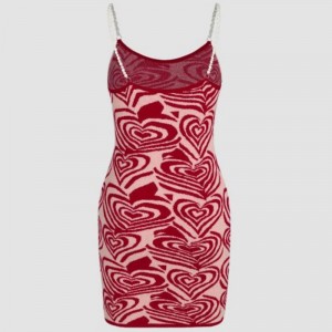 Vestidos de estampado de patrón de amor de amor vestidos de manga corta verano shein sexy knitwear