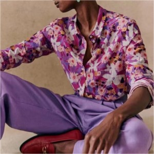 Nuevo elegante patrón moderno moderno de seda fluida de seda y algodón Camisa delgada de manga larga